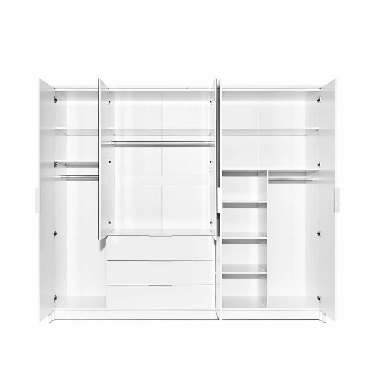 DREHTÜRENSCHRANK Timo mit 5 Türen und Spiegel, 255 cm, Weiß - Weiß, Holzwerkstoff (255/217/65cm) - Beautysofa