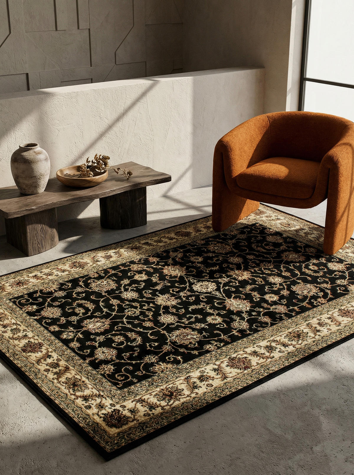 KURZFLORTEPPICH TANNHEIM, orientalisch, aus Polypropylen, Schwarz, 300 x 400 cm - Beige, Textil (400/300cm) - KADIMA DESIGN
