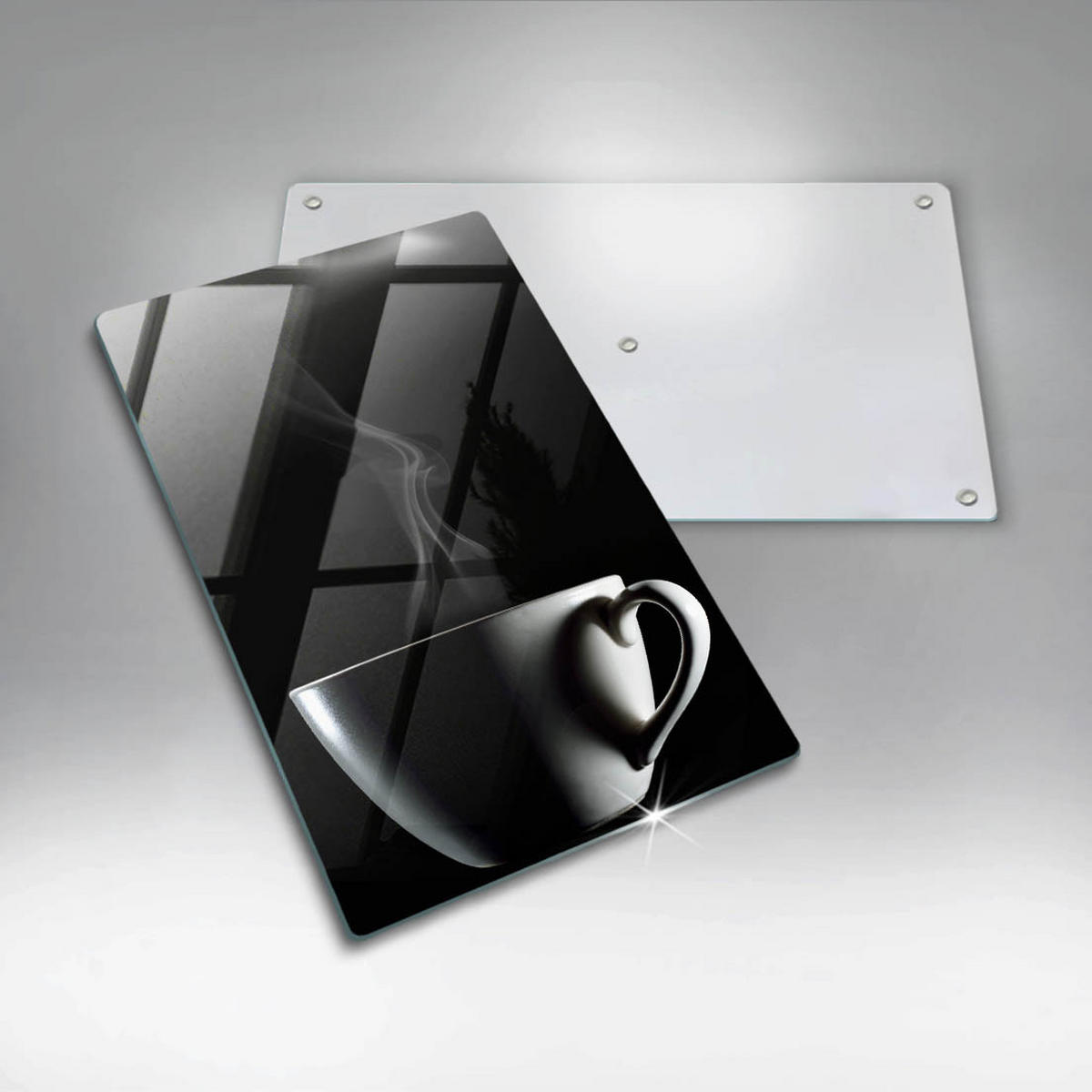 GLASPLATTE 30x52 cm Eine Tasse Tee - Schwarz, Glas (30/52cm) - Wallfluent