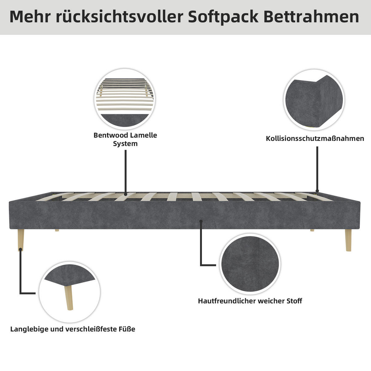 KREVET 90/200 cm s čvrstom potporom i modernim minimalističkim izgledom, Siva - siva, tekstil (90/200cm) - Redom