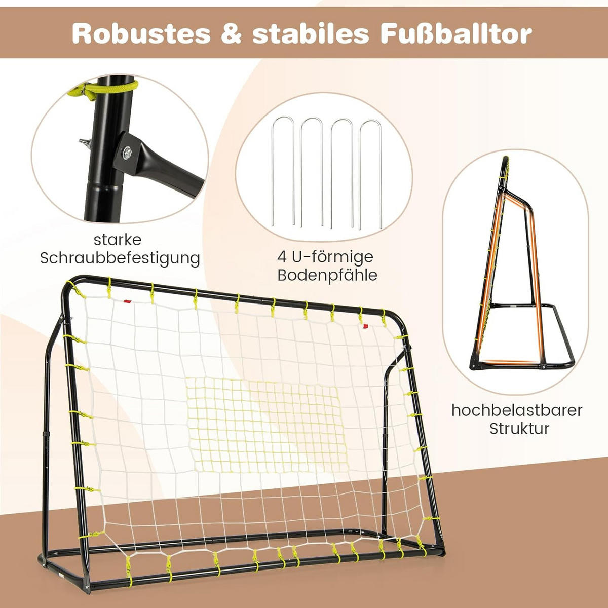 FUBBALLTOR Schwarz - Schwarz, Metall (60/123/187cm) - COSTWAY