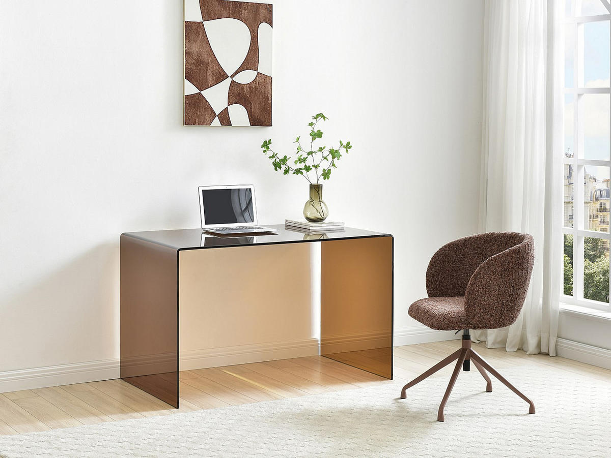 SCHREIBTISCH – getöntes Sicherheitsglas – Braun – ELSTRON - Transparent/Cognac, Glas (70/120/75cm) - Vente-Unique