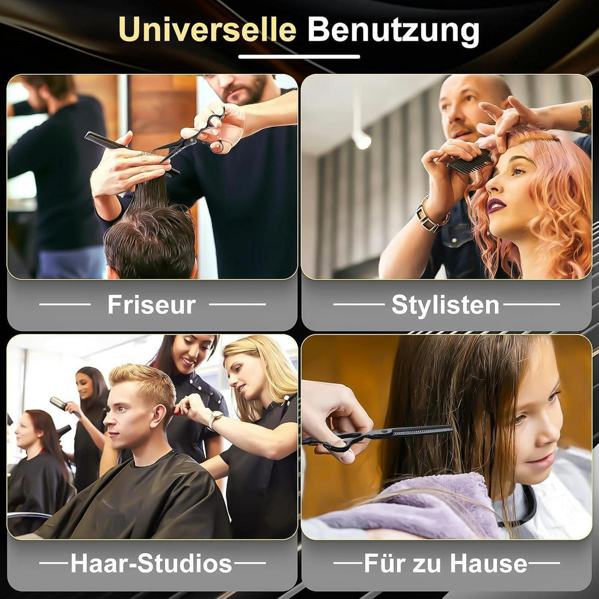 FRISEURSCHEREN Set 6 Zoll Schwarz 7-teiliges Set - Schwarz, Metall (6.6/2.5/17.5cm)