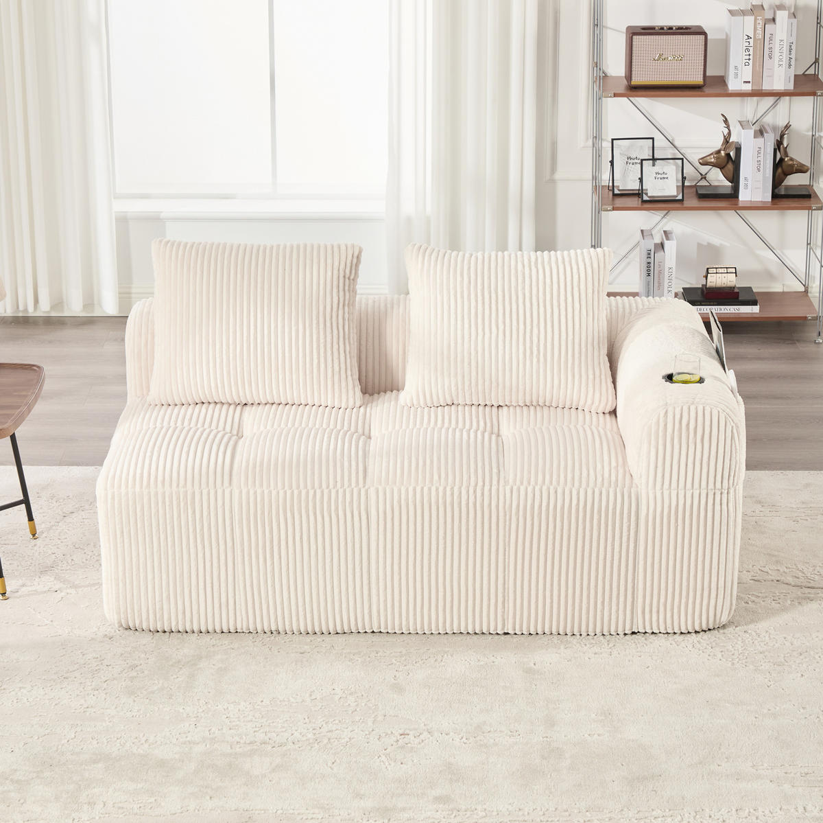 2-SITZER-SOFA 158/93/61 cm Beige aus Cord mit Seitenfächern und Becherhaltern - Beige, Textil (93/61/158cm) - Modenvie