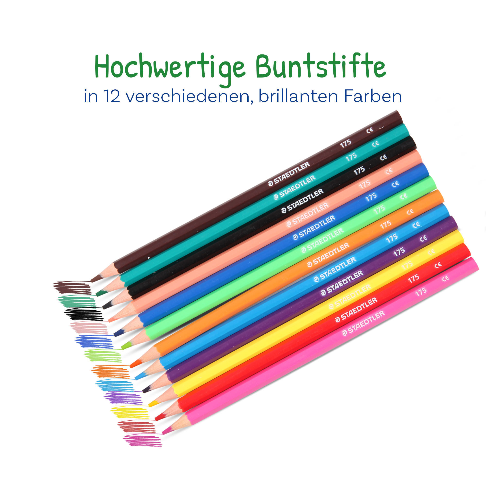 BUNTSTIFTE Set, 1 x 12er Set Farbstifte aus Holz für Kinder und Erwachsende,12 Farben - Vorgespitzte Holzstifte zum Malen oder Zeichnen - Blau/Multicolor, Naturmaterialien (9/19cm) - Bestlivings
