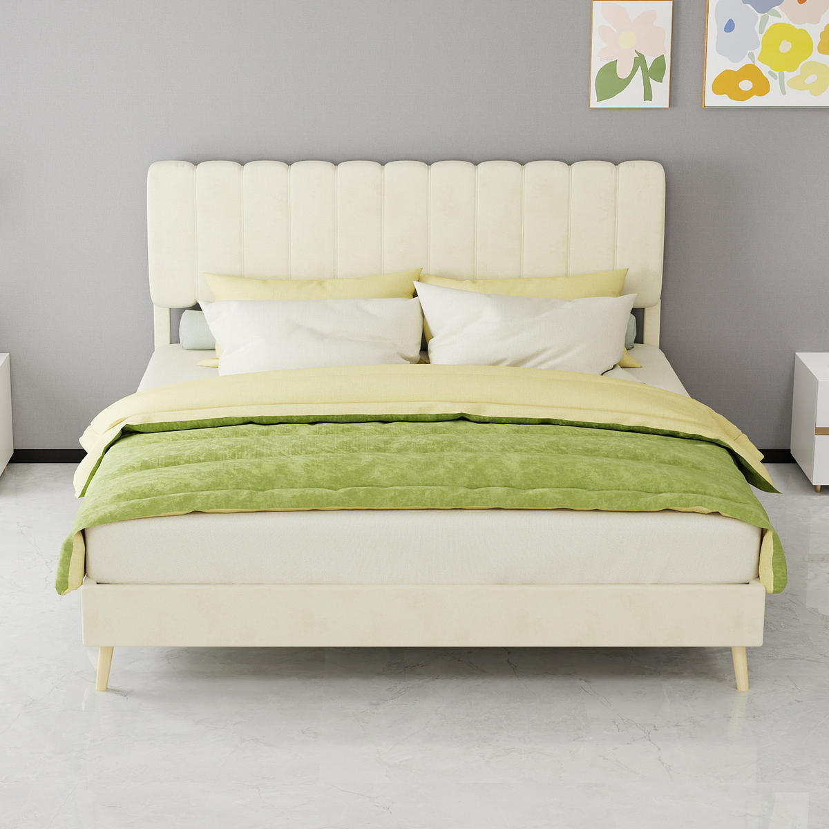 POLSTERBETT 160/200 cm DE-32951 mit hohem Kopfteil und Matratze Beige - Beige, Metall (160/200cm) - ComfortXL