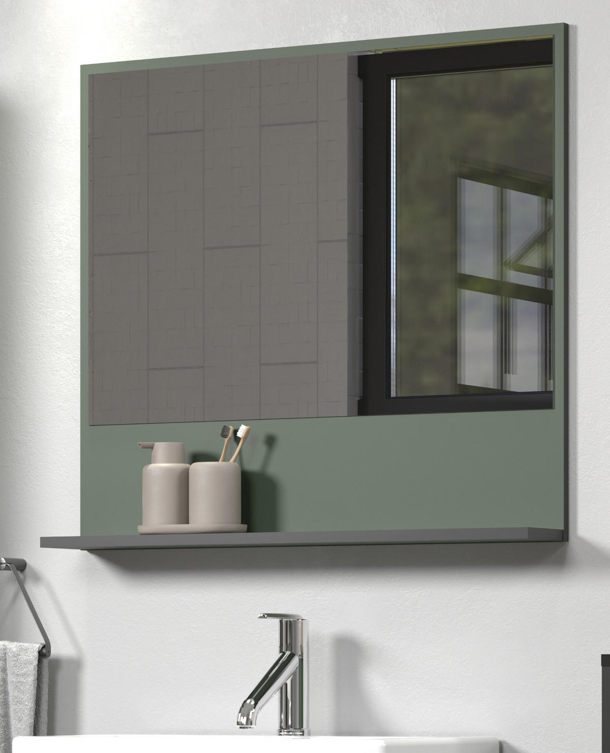 BADSPIEGEL grün 80 cm, Badezimmer Spiegel mit Ablage - Grün, Glas/Holzwerkstoff (80/74/14cm) - Top.Furn