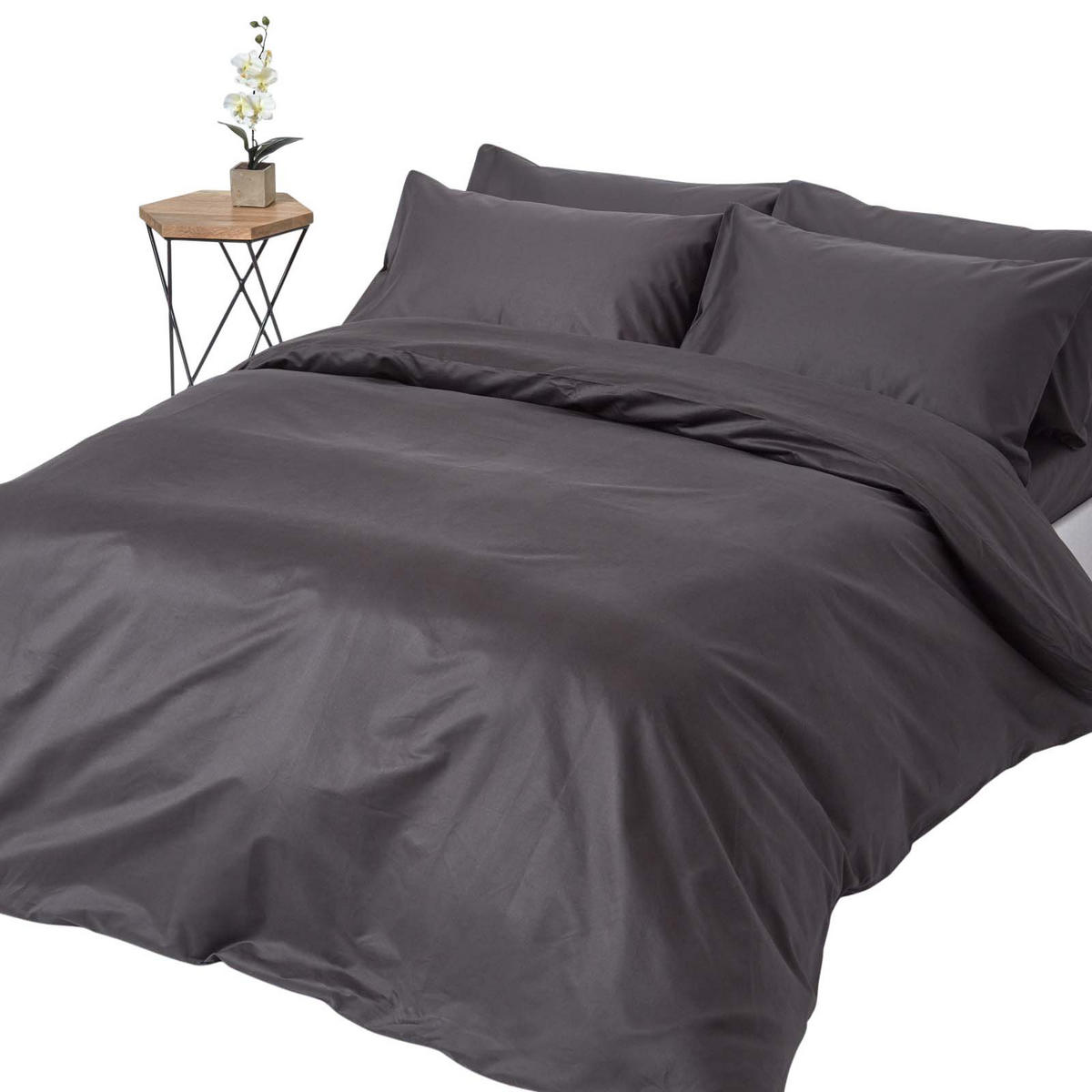 BETTWÄSCHE Premium, Ägyptische Baumwolle, Fadendichte 1000 - Anthrazit, Textil (230/220cm) - Homescapes