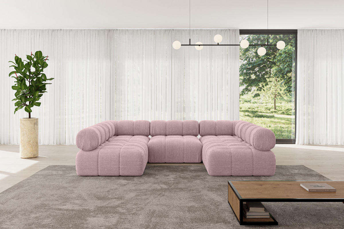 WOHNLANDSCHAFT modulares Sofa Garvo-U1 - 285x190x70 cm Rosa Cord - Rosa, Holzwerkstoff/Textil (285/70/190cm) - ALTDECOR