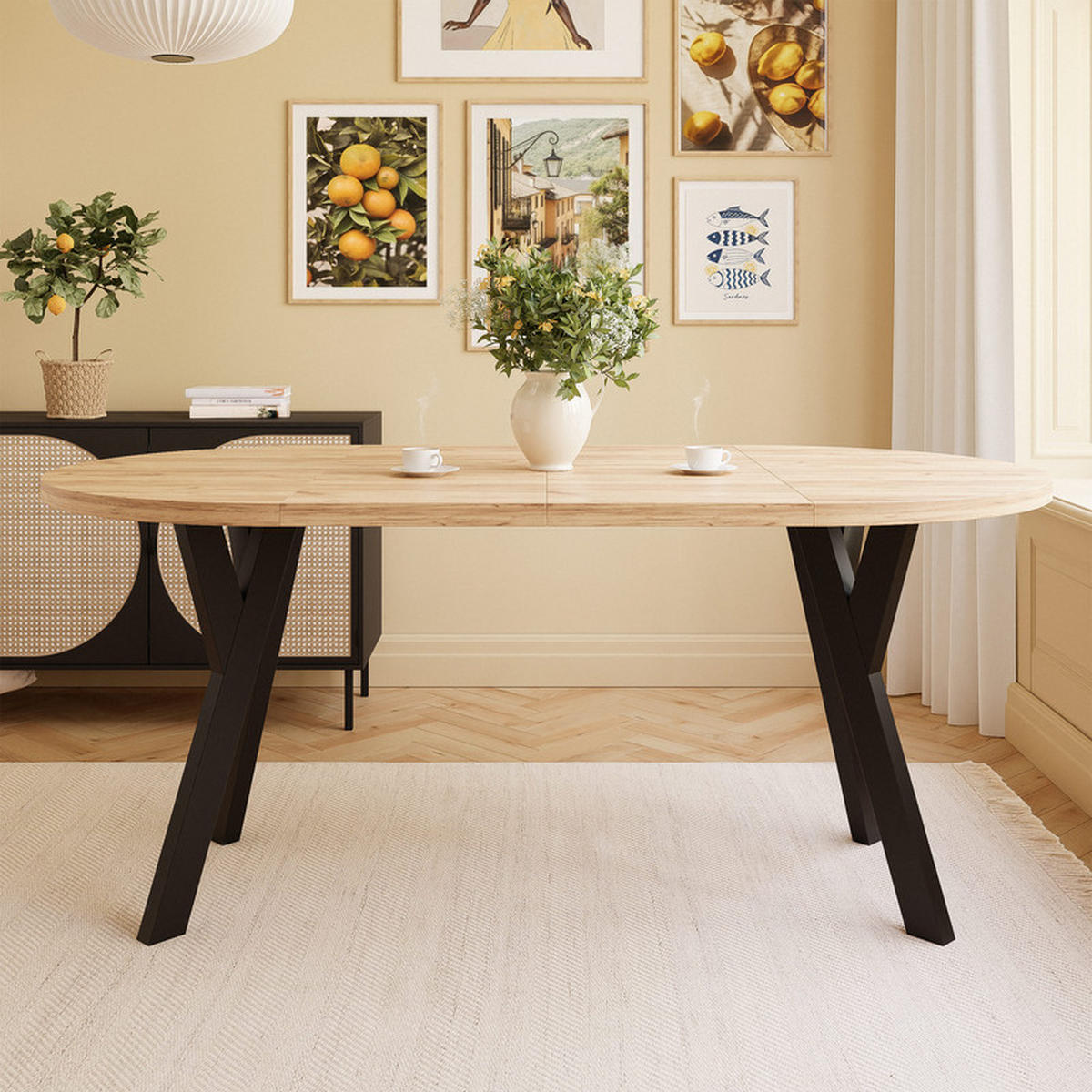 AUSZIEHTISCH YARA 100-180/76,5 cm, Artisan-Eiche Gold / Schwarz - Eiche Artisan, Holzwerkstoff/Metall (100/100/76.5cm) - Idohome