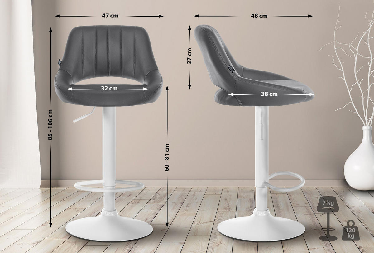 BARHOCKER 2er Set Milos Kunstleder W grau - Weiß/Grau, Kunststoff/Metall (47/106/48cm) - TPFLiving