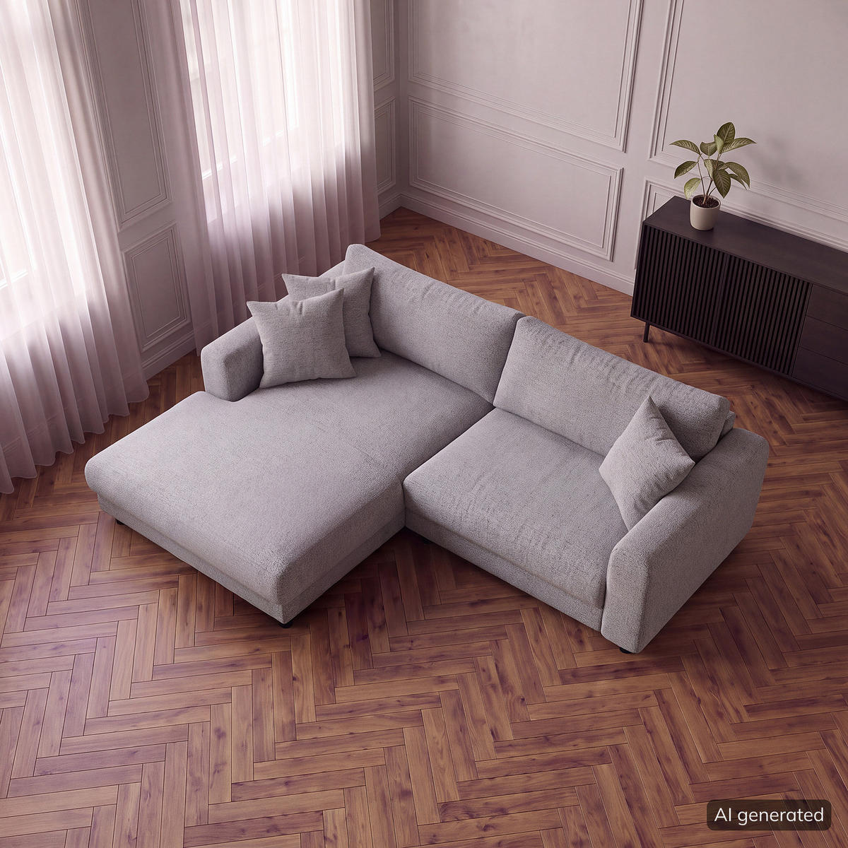 ECKSOFA mit Longchair - Hellgrau/Schwarz, Holz/Kunststoff (238/183cm) - home24