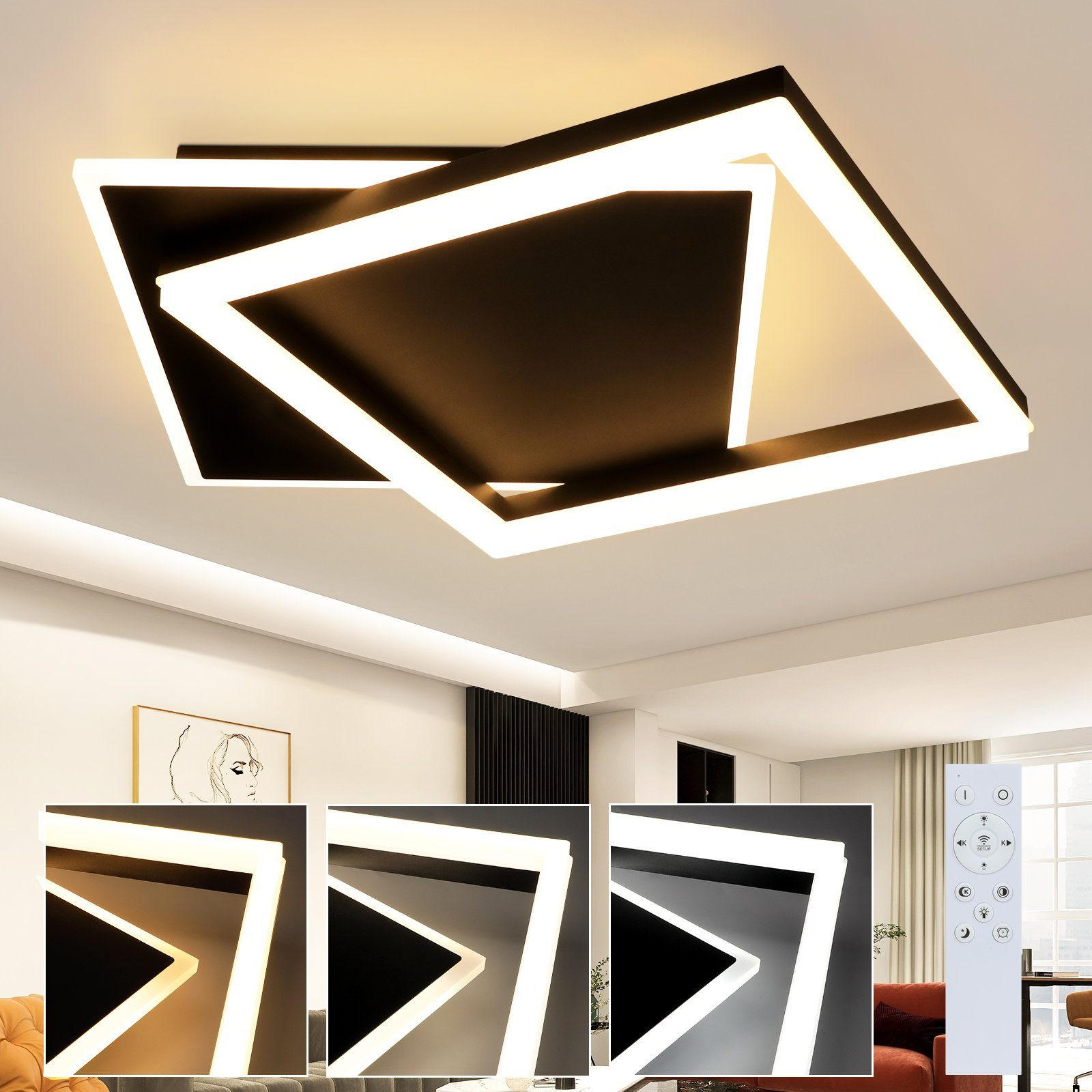 LED-DECKENLEUCHTE Lena 48.5/47.5/6 cm - Schwarz, Metall (48.5/47.5/6cm) - Nettlife