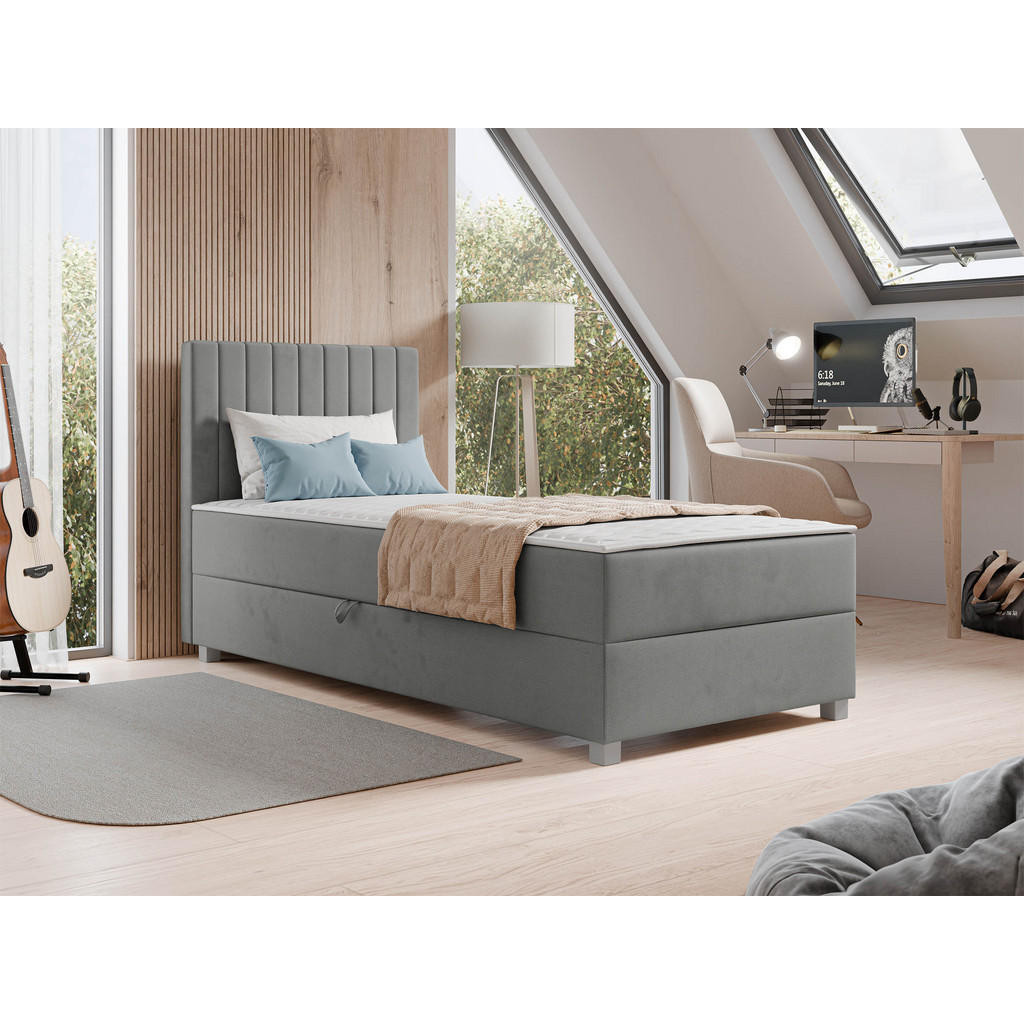 Thumbnail - Mirjan24 Boxbett, Grau, Textil, H3, Höhe ca. 21 cm, Rechteckig, 90x200 cm, Schlafzimmer, Betten, Boxspringbetten