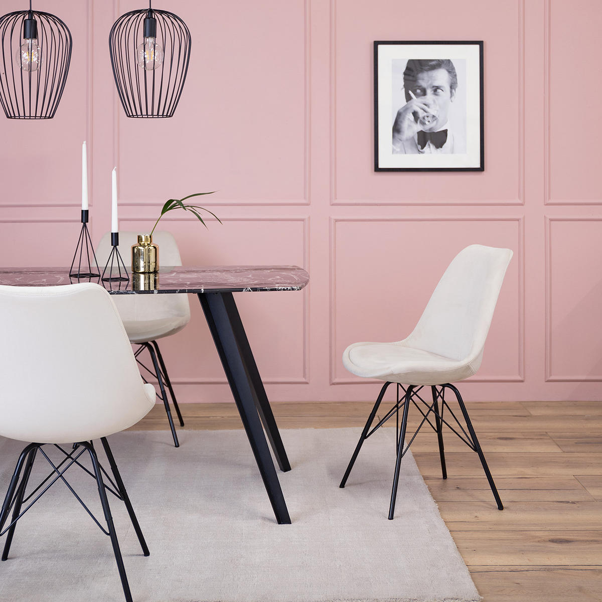 POLSTERSTUHL - 2er-Set - Beige/Schwarz, Textil/Metall (49/86/54cm) - home24