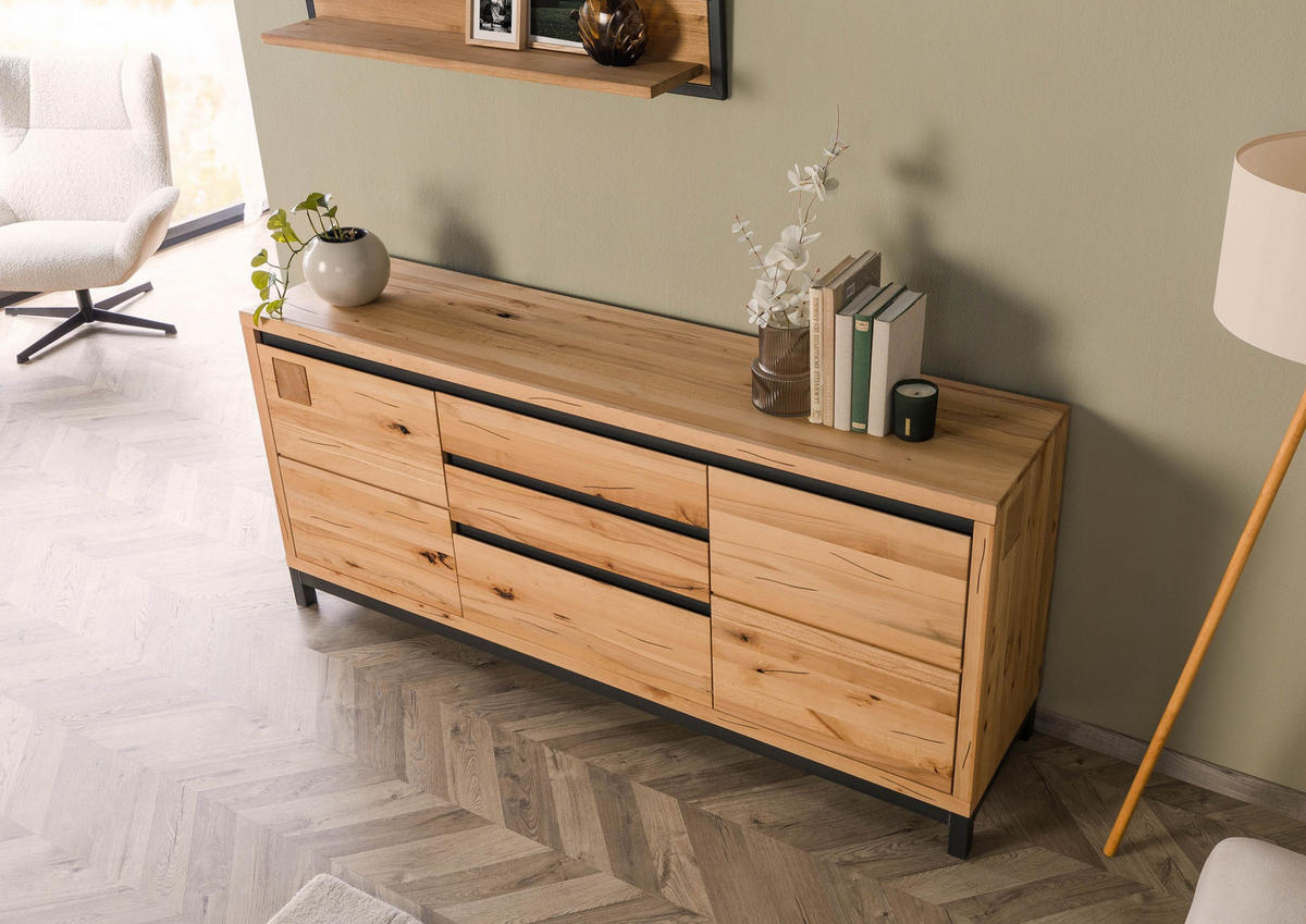 SIDEBOARD Kernbuche 190x45x85 natur geölt VILLANDERS #151 - Braun, Holz (190/85/45cm) - Massivmoebel24