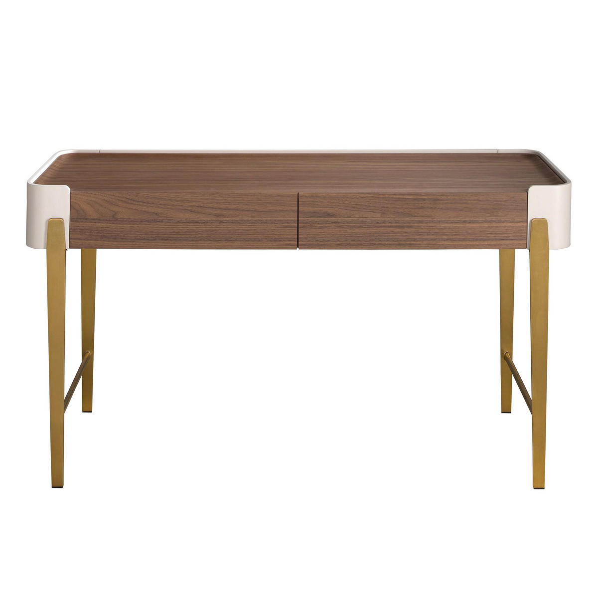 SCHREIBTISCH Schreibtisch in Nussbaum, Beige und goldfarbenem poliertem Stahl 140/50/76 cm - Walnussfarben, Holzwerkstoff/Metall (50/140/76cm) - ANGEL CERDA