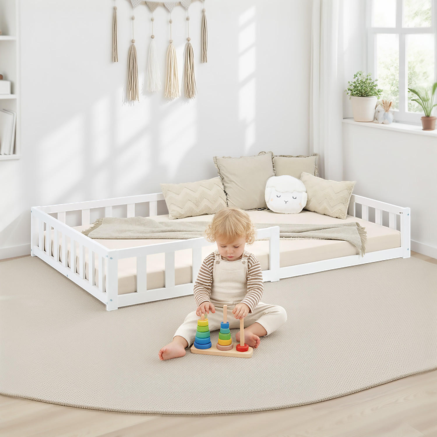BODENBETT 120x200 cm Weiß mit Lattenrost - Weiß, Holz (120/200cm) - Homestyle4u