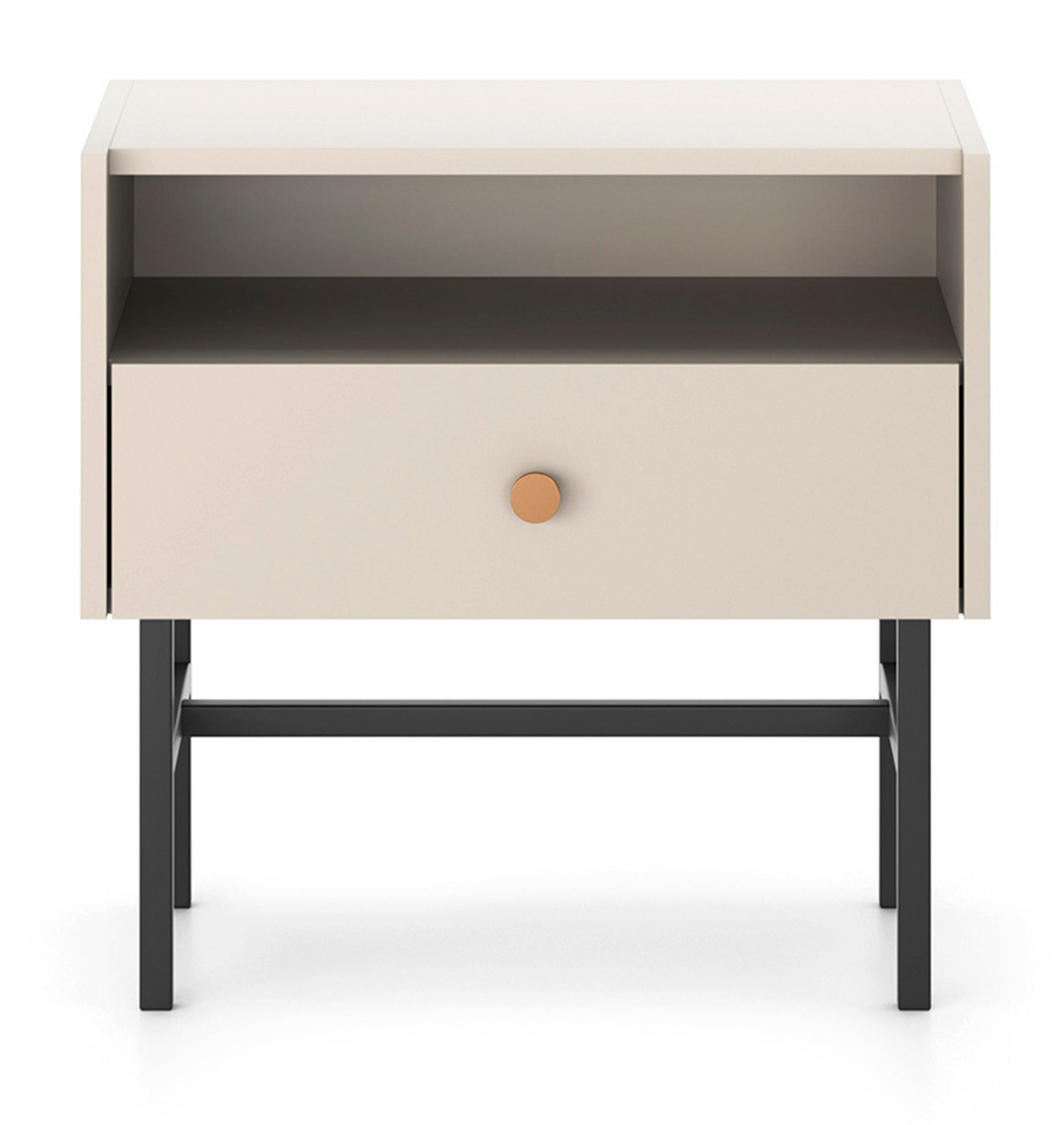 NACHTTISCH Dinley 1S Beige 54,8/52/39 cm – mit schwarzen Beinen im minimalistischen Design - Beige/Schwarz, Holzwerkstoff/Metall (54.8/52/39cm) - AX Living