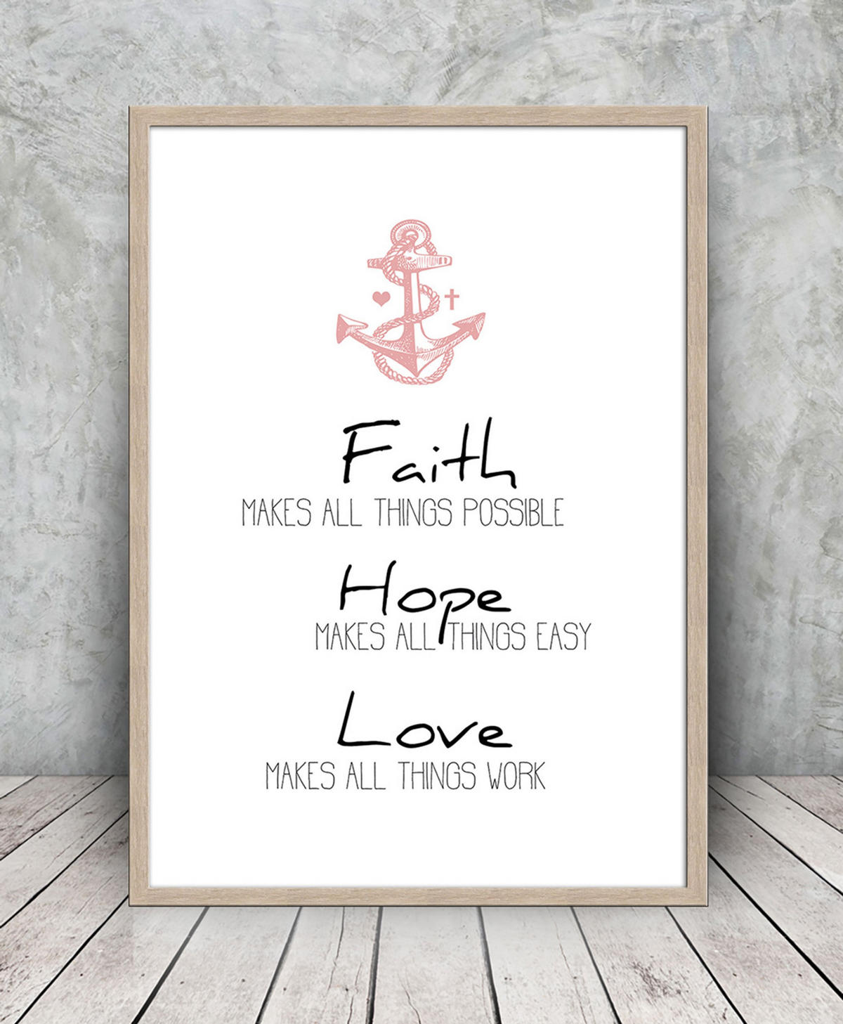 BILD mit Rahmen 51x71 cm Spruch: Faith Hope Love - Beige, Holz (51/71cm) - artissimo