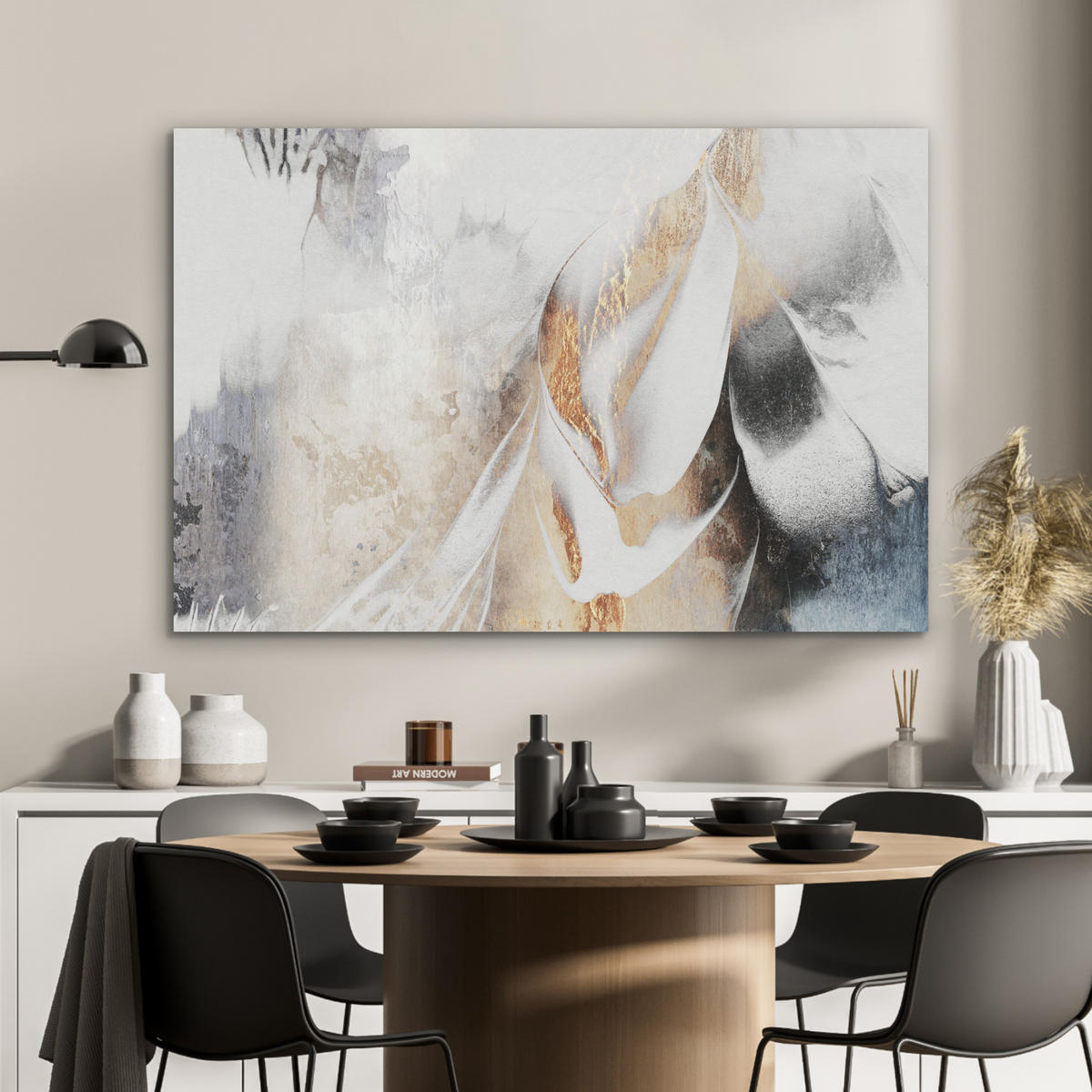 AKUSTIKBILD Luxus - Abstrakt - Gold - Weiß Akustikpaneele 90x60 cm - Goldfarben, Kunststoff (90/60/0.9cm) - MuchoWow