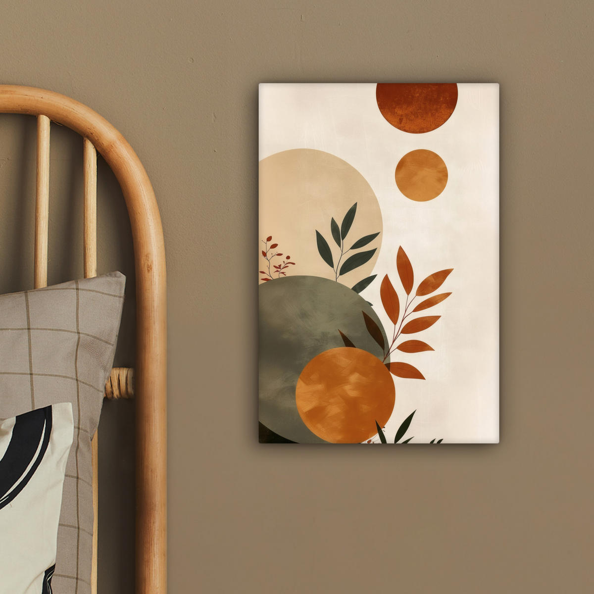 LEINWANDBILD Formen - Rund - Blätter - Beige 20x30 cm - Rostfarben, Textil (20/30cm) - MuchoWow