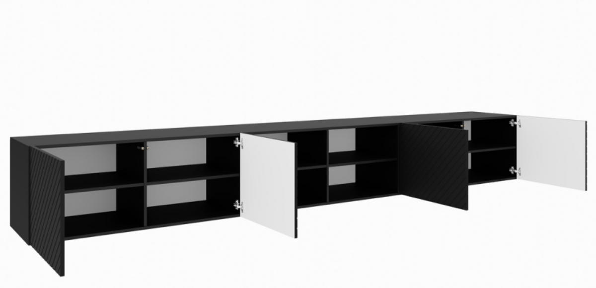 TV-LOWBOARD Schwarz NIKOL Gefräste Fronten Regale 300 cm - Schwarz, Holzwerkstoff (300/41/40cm) - Sepro Meble