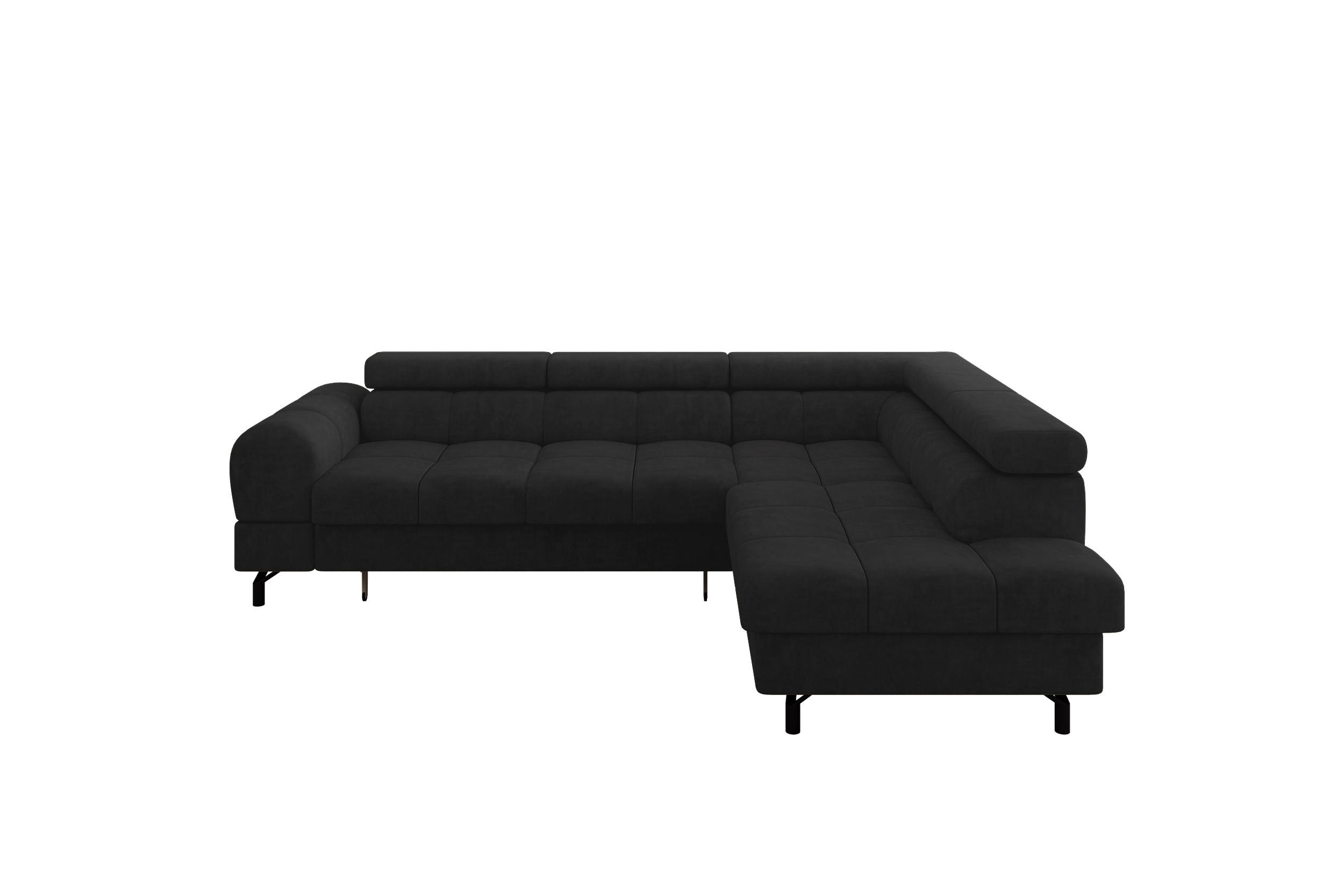 ECKSOFA mit Schlaffunktion Ottomane Rechts LUMA-L 272x203x70 Schwarz Velours - Schwarz, Holzwerkstoff/Kunststoff (203/272cm) - ALTDECOR