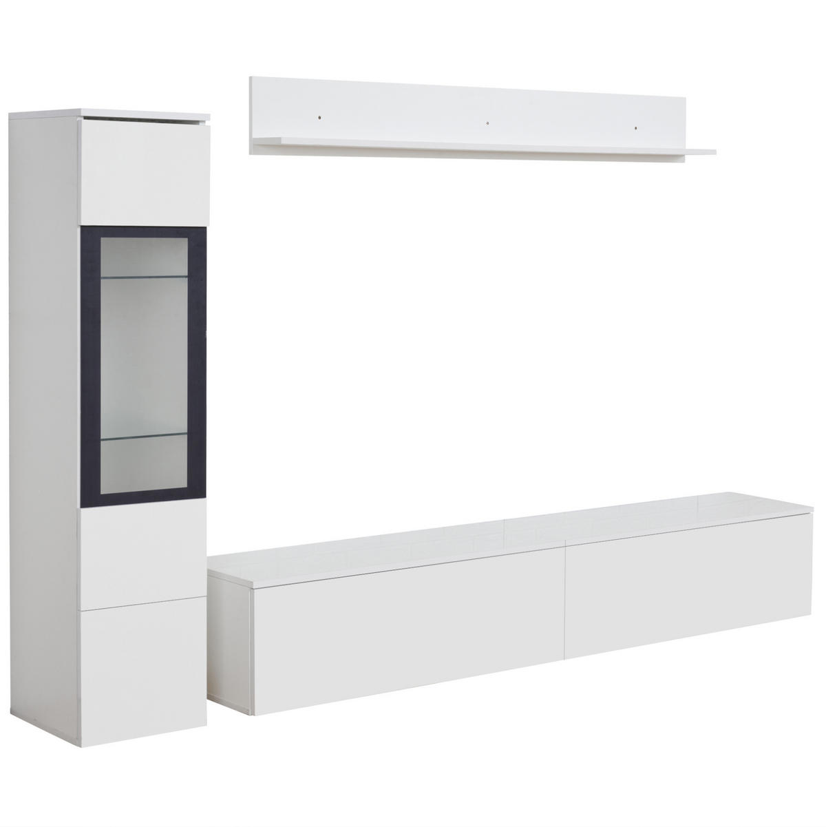 WOHNWAND 3-tlg. mit LED 180 cm Weiß Hochglanz - Weiß, Holzwerkstoff (30/130/207cm) - Beauniv