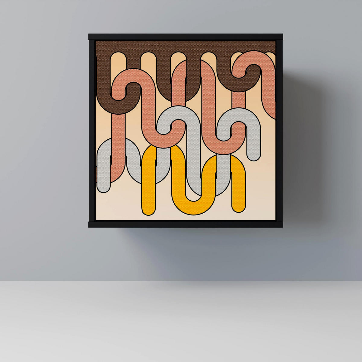 SIDEBOARD COLORFUL STRINGS, Schwarz, 57,5x42x75,5 cm, Goldfarbene Metallfüße - Goldfarben/Multicolor, Holzwerkstoff/Metall (57.5/75.5/42cm) - SpaceRebels