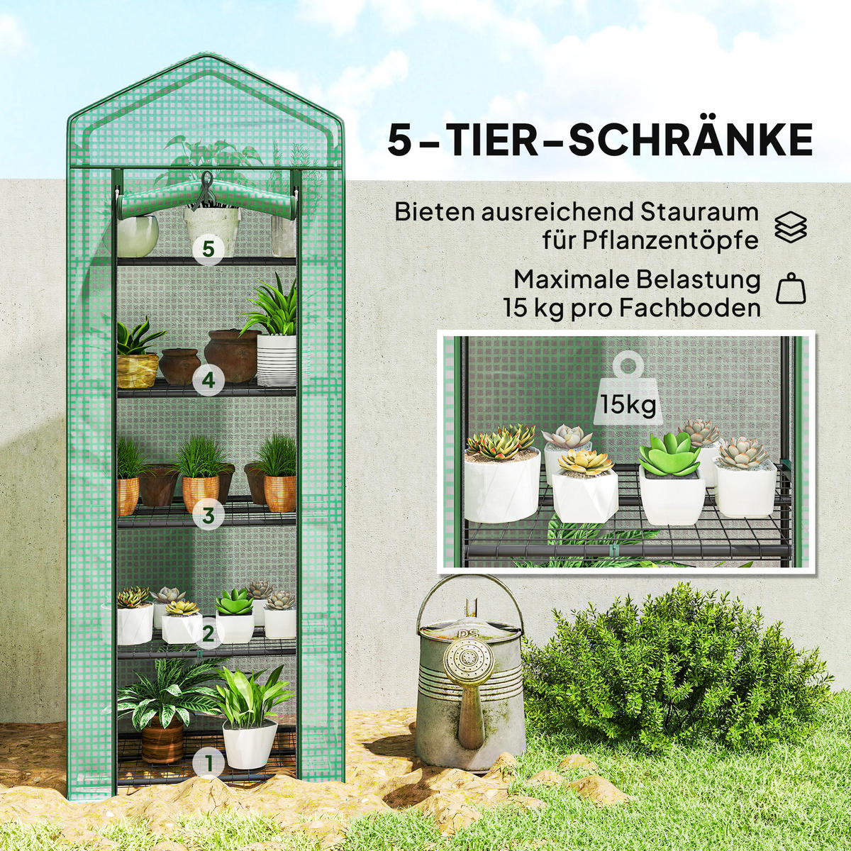 GEWÄCHSHAUS, 69L x 49B x 193H cm - Grün, Kunststoff/Metall (49/193/69cm) - Outsunny