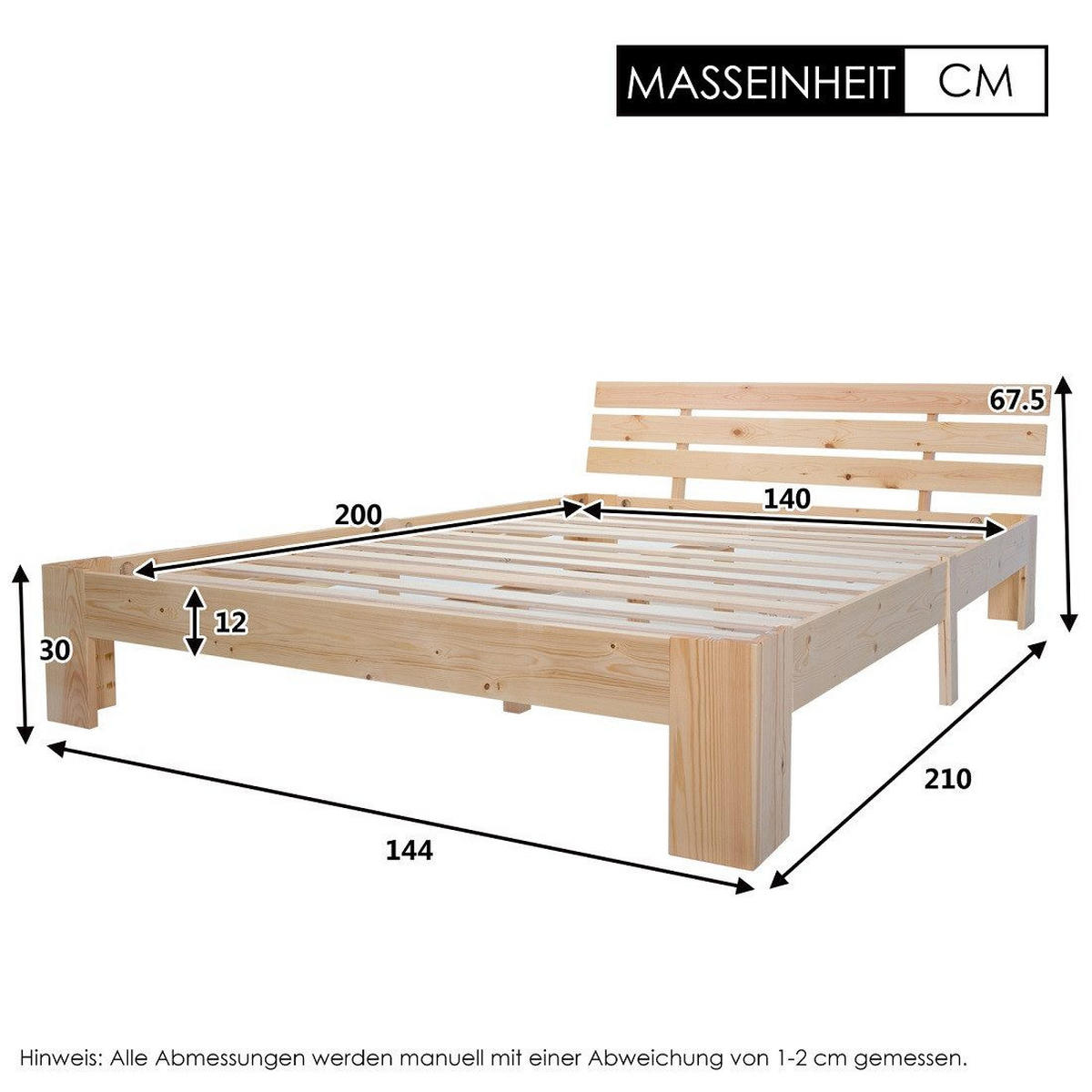MASSIVHOLZBETT 140x200cm Doppelbett & Stauraum - Ahornfarben, Holzwerkstoff (140/200cm)
