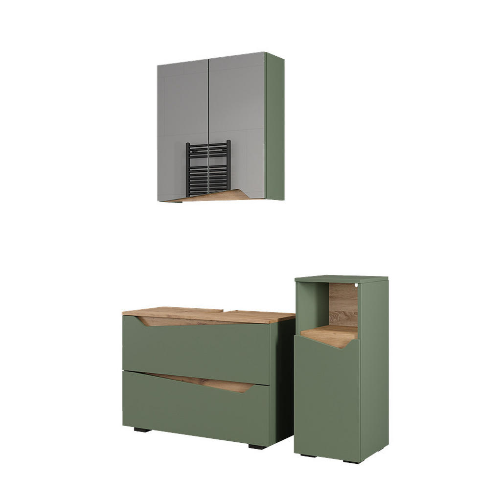 SET MOBILIER BAIE Marelle, Verde/Stejar artizanal, 3 piese