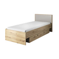 BETT Kuki Bernstein Eiche / Platingrau 99 / 204 / 86 cm - Braun, Holz/Holzwerkstoff (90/200cm) - Feldmann-Wohnen
