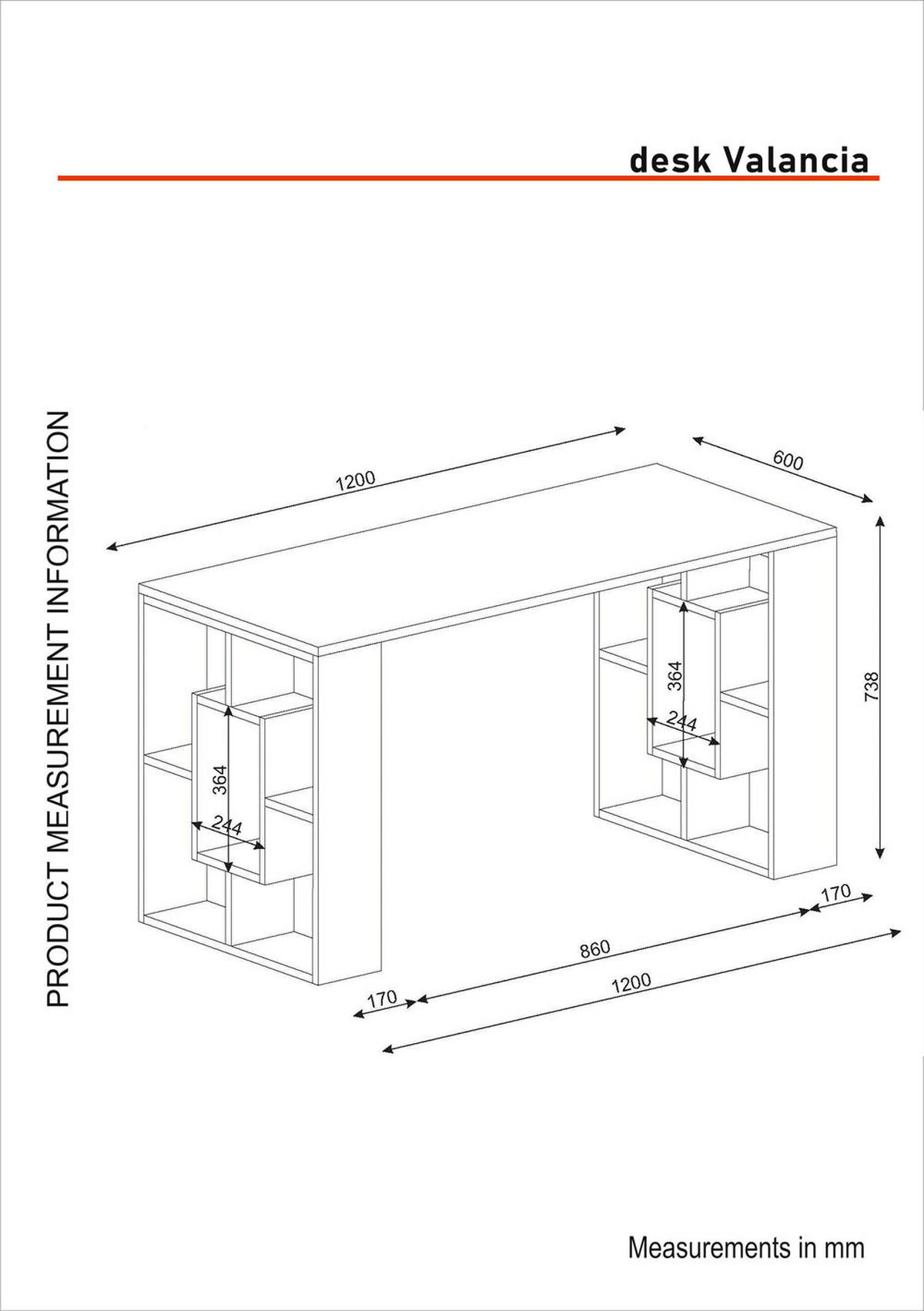 SCHREIBTISCH Valancia Weiß - Weiß, Holzwerkstoff (60/120/75cm) - moebel17