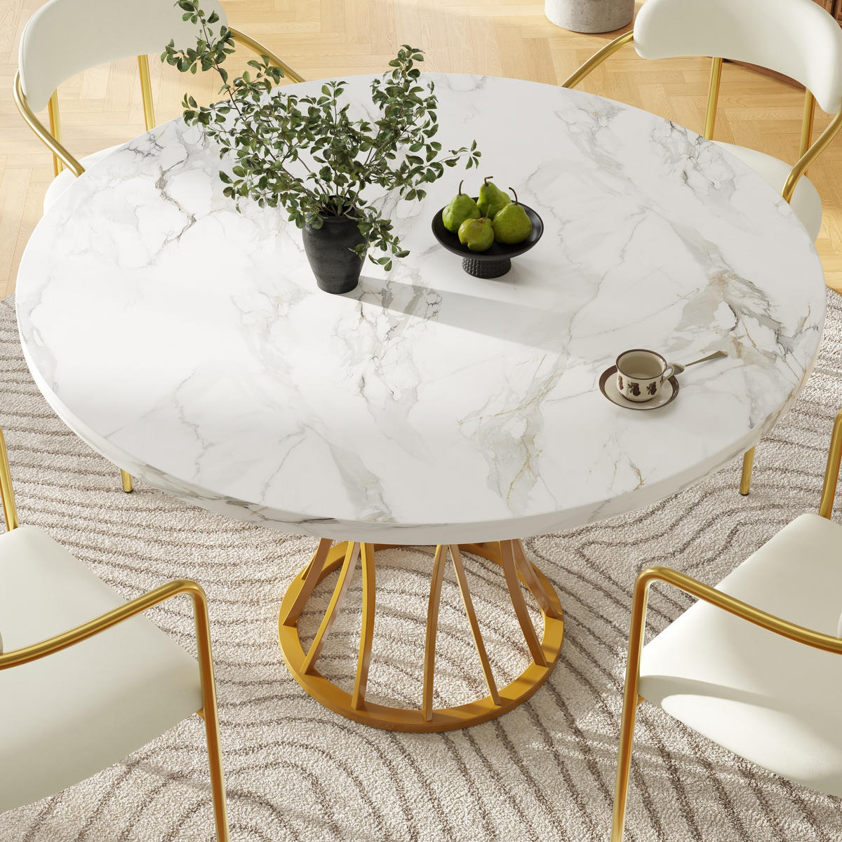 ESSTISCH rund 80x80 cm MDF mit Marmormuster Metall Golden - Goldfarben, Metall (80/80/76cm) - Meubliv