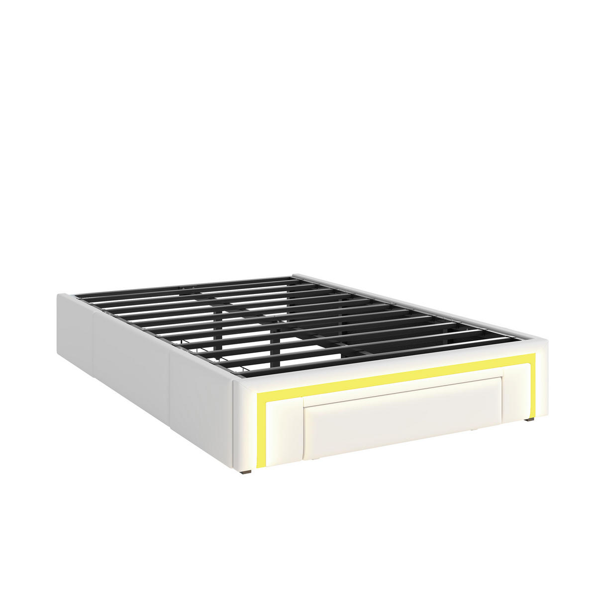 BETT 90/200 cm in Weiß mit Schubladen und LED - Weiß, Holzwerkstoff/Textil (90/200cm) - WISHDOR