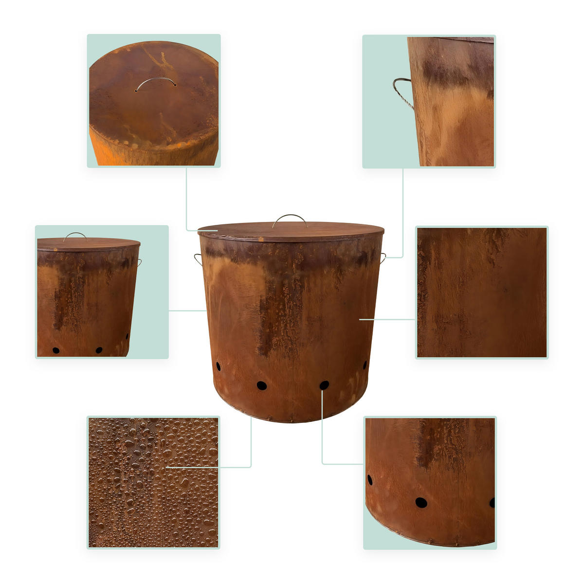 FEUERTONNE - Braun, Metall (49.5/45/49.5cm) - Relaxdays