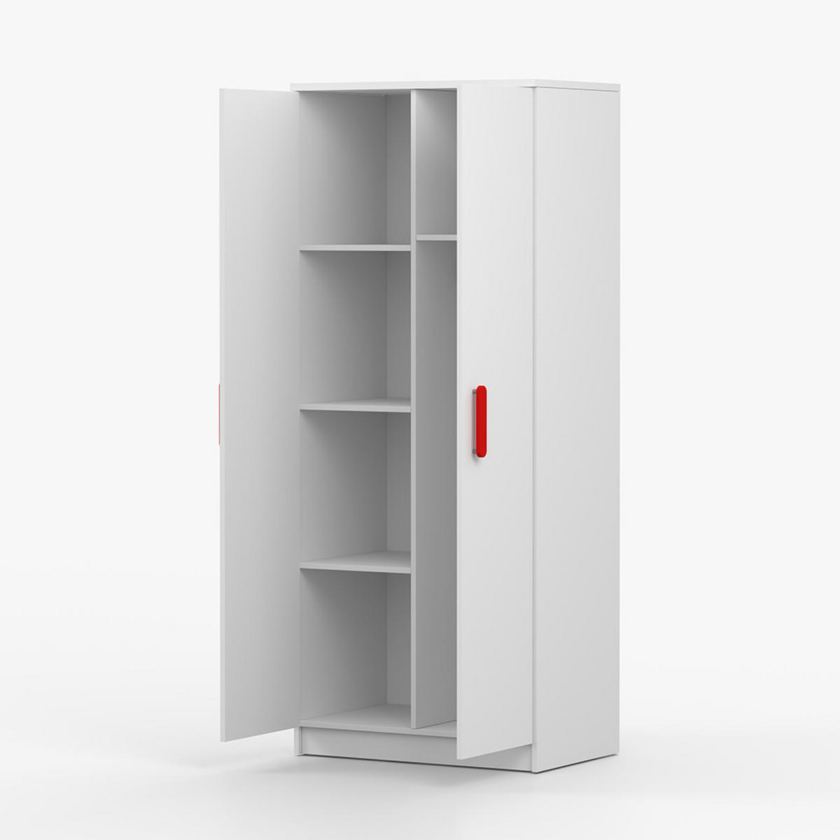 DREHTÜRENSCHRANK 80/192/50 cm 2-türig Jonas I 06 Weiß/Weiß + rote Griffe - Rot/Weiß, Holz/Holzwerkstoff (80/193/50cm) - imoebel24