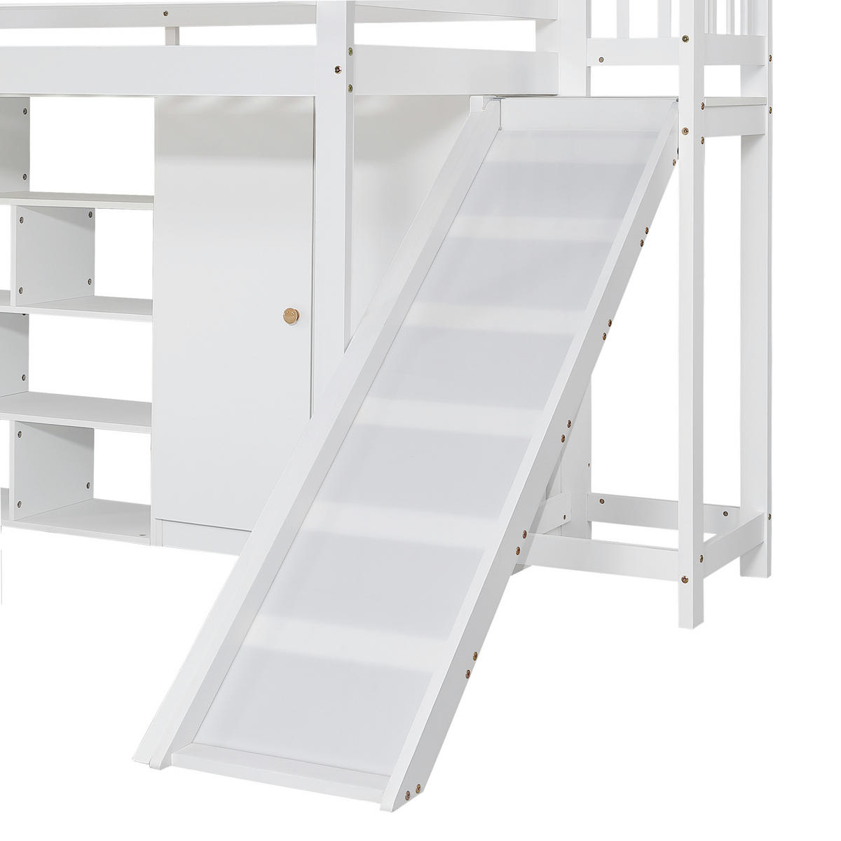 ETAGENBETT 90/200 cm in Weiß & Natur Kinderbett mit Rutsche, Regal und Kleiderschrank - Weiß, Holzwerkstoff (90/200cm) - STILVORA