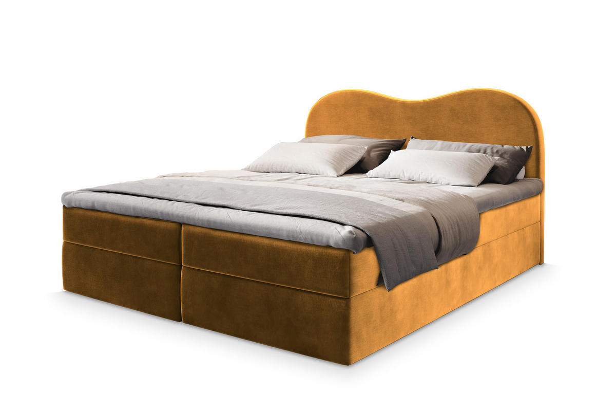 POSTEL BOXSPRING FLUVIA 160x200 cm, s matrací a úložným prostorem, žlutá - žlutá, kompozitní dřevo/textil (160/200cm) - MASSENO