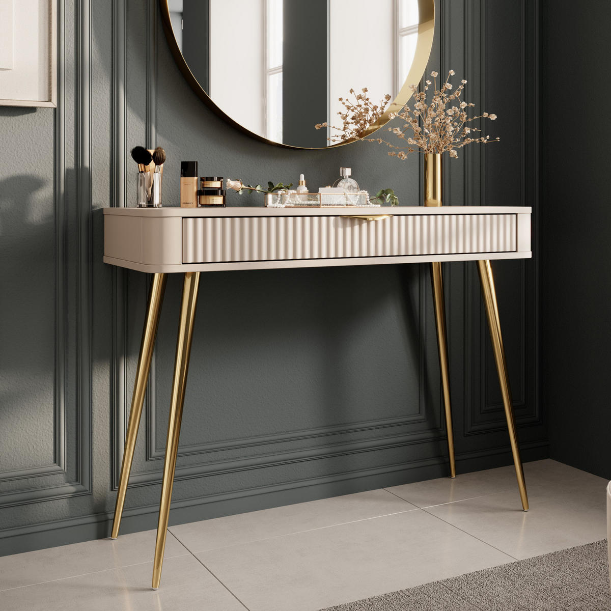 KONSOLENTISCH Flore 100 cm Beige / Gold - mit Schublade - Beige/Gelb, Holz/Holzwerkstoff (38/100/78cm) - Ravio