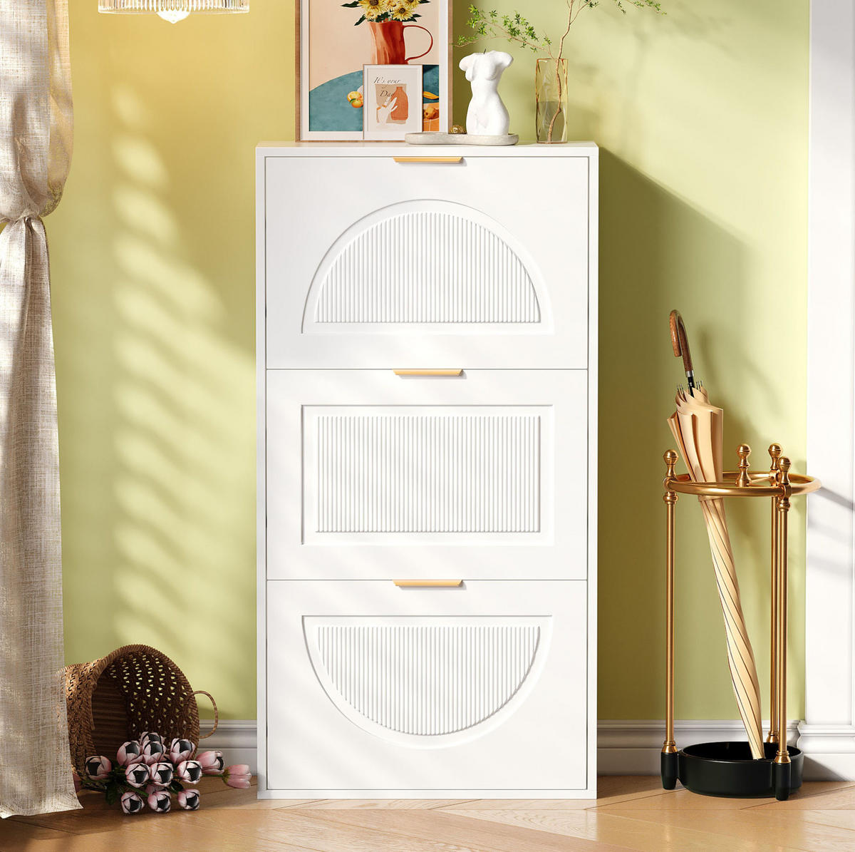 SCHUHSCHRANK 60/114/24 cm Weiß aus MDF und Spanplatte mit 3 Klappen - Weiß, Holzwerkstoff (60/114/24cm) - OKMYHOME