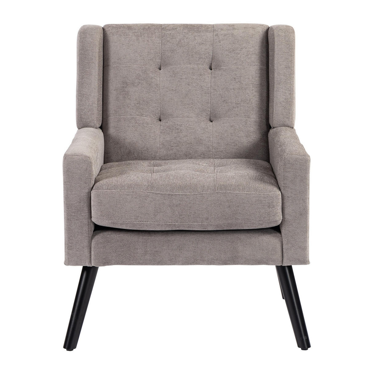 SESSEL 76/68/88 cm hellgrau aus Leinen und Massivholz mit Tufting und ergonomischer Polsterung - Hellgrau, Textil (76/88/68cm) - OKWISH