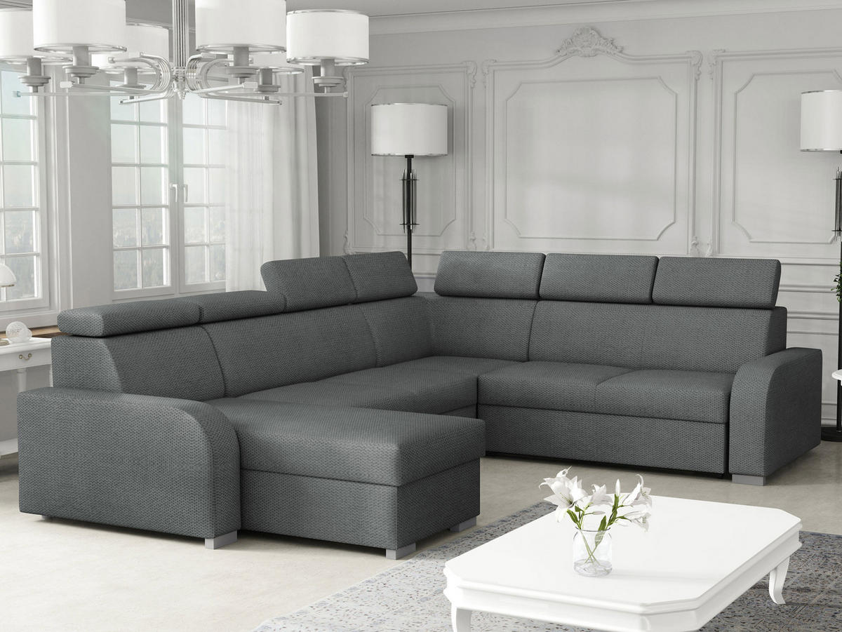 WOHNLANDSCHAFT Oslo 2rR2pLC - Dunkelgrau/Silberfarben, Holz/Kunststoff (315/85/250cm) - MIRJAN24