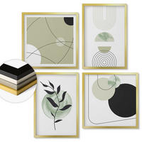 WANDBILDER 4er Set - 50x50 cm & 40x60 cm Goldrahmen - Abstrakte Pflanzenmotive - Goldfarben, Kunststoff (50/50cm) - ArtPrintCave
