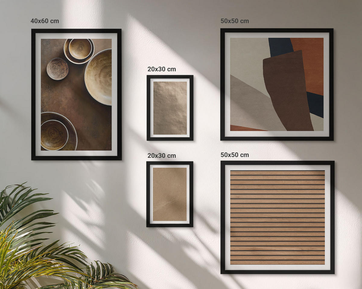 BILDER SET 5er Set - 50x50 cm & 20x30 cm & 40x60 cm Schwarzer Rahmen - Moderne Steinstrukturen - Schwarz, Kunststoff (40/60cm) - TULUP