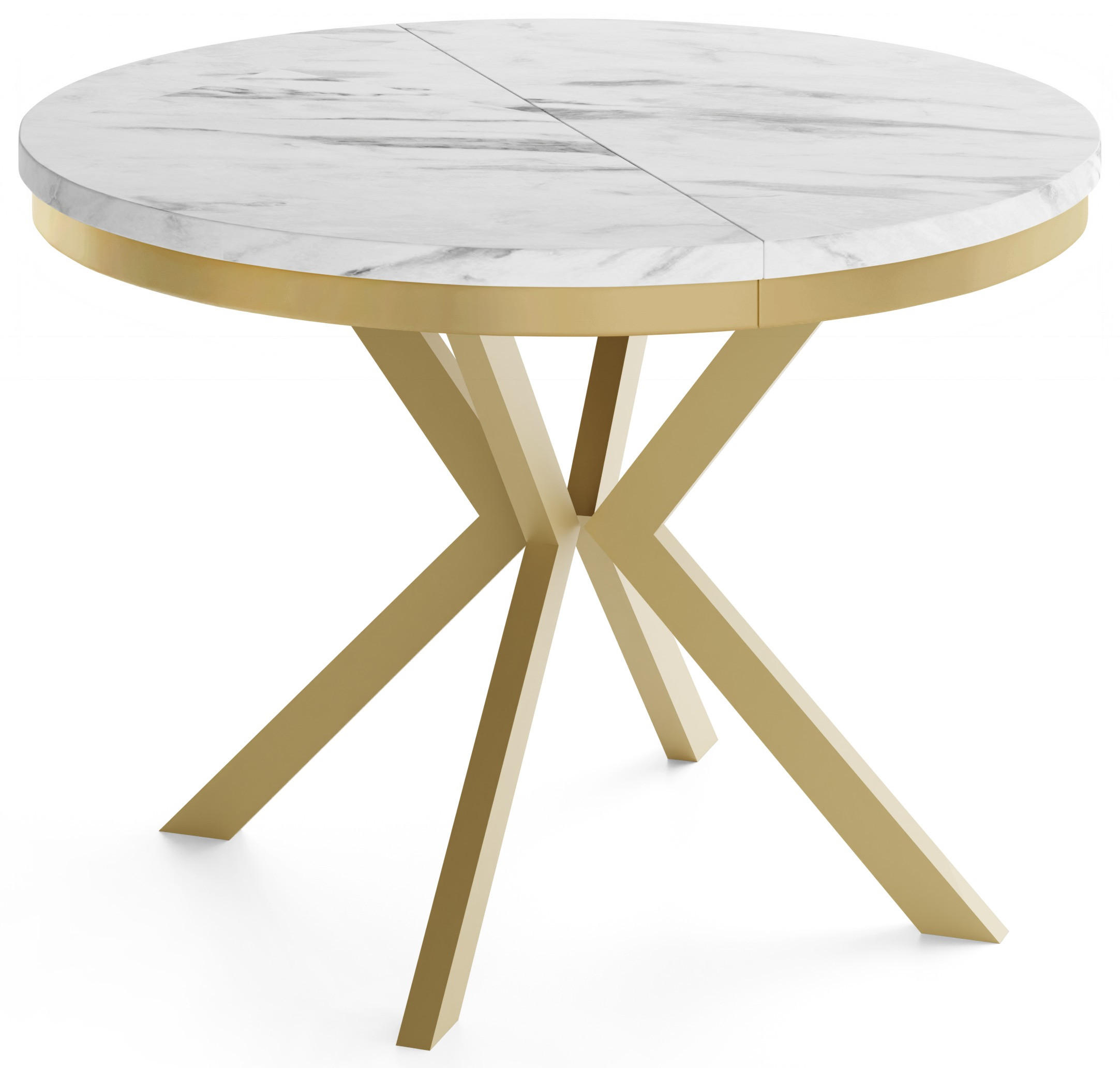 ESSTISCH Dina runder ausziehbarer, Marmor Weiß 120-200/100/76 cm - Ecru/Goldfarben, Holzwerkstoff/Metall (120/200/76cm) - WFL GROUP