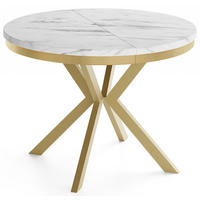 ESSTISCH Dina runder ausziehbarer, Marmor Weiß 120-200/100/76 cm - Ecru/Goldfarben, Holzwerkstoff/Metall (120/200/76cm) - WFL GROUP