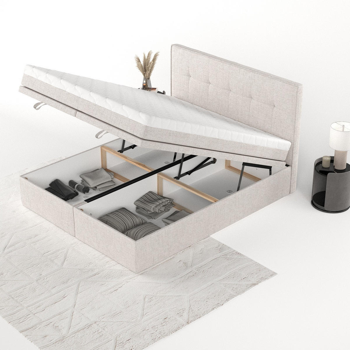 BOXBETT Arivo 180/200 cm Hellbeige im Neve Stoff - Sandfarben/Schwarz, Holz/Holzwerkstoff (180/200cm) - AltaBeds